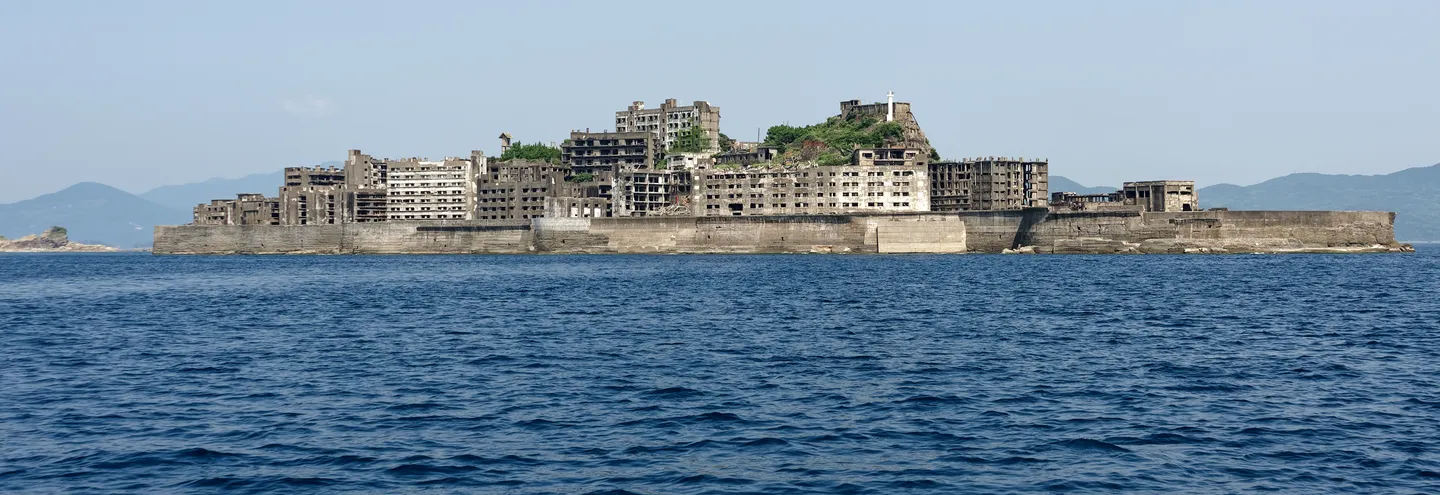 Abandoned concrete buildings on Hashima island